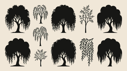 Collection of silhouette willow trees © Gulung