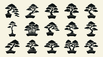 Fototapeta premium Collection of silhouetted miniature trees
