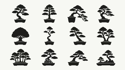 Obraz premium Collection of stylized bonsai tree icons
