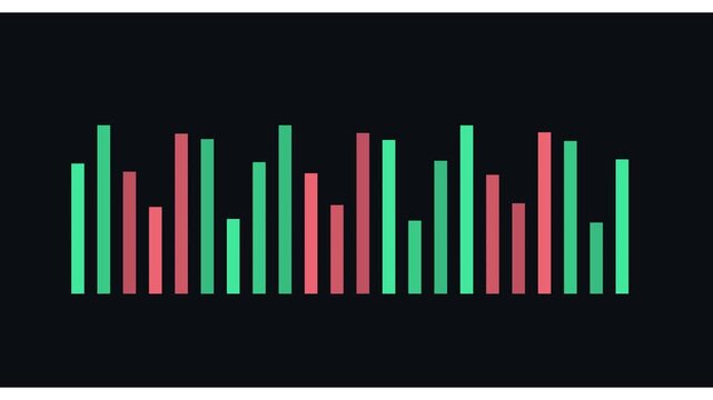 Digital audio waveform visualizer displaying pulsing rhythmic sound frequencies in three distinct sections