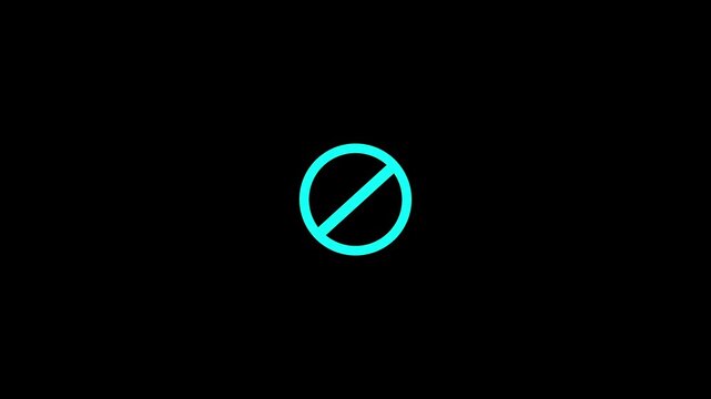 Warning, stop, prohibited or no entry forbidden red circle and line symbol icon animation  background. Animation of delete, denied, ban or block icon animated.