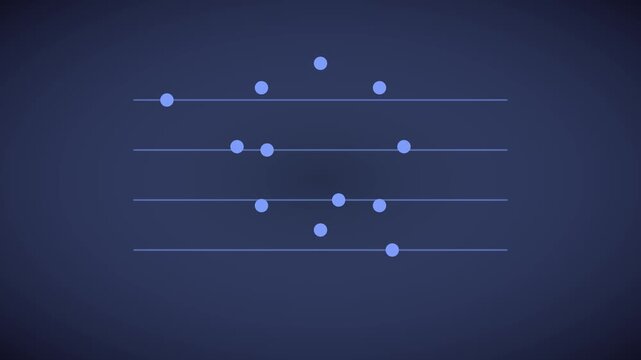 Abstract data visualization with moving dots on horizontal lines, minimalist digital animation 4k background, for technology and, network concepts