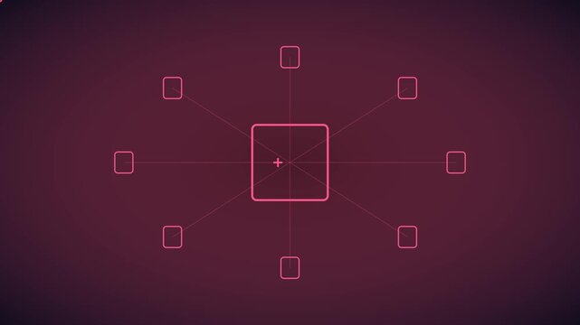 Abstract digital network connection interface with central node and radial data flow lines animation 4k