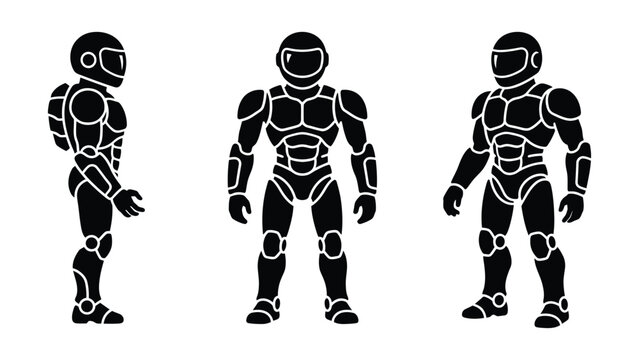 Black robot silhouettes with white outlines