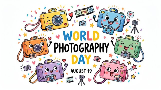 World photography day august 19 cartoon cameras celebrate