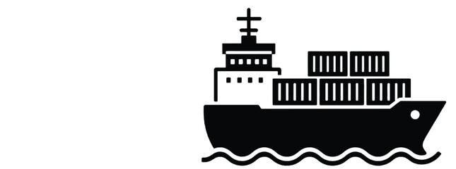 Fototapeta premium Black silhouette container ship sailing on water waves