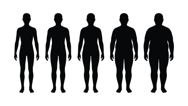 Black silhouettes of men with different body types