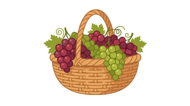 Basket of fresh red and green grapes isolated on a white background
