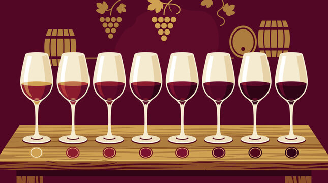Wine Tasting with Glasses, Barrels, and Grapes in the Background