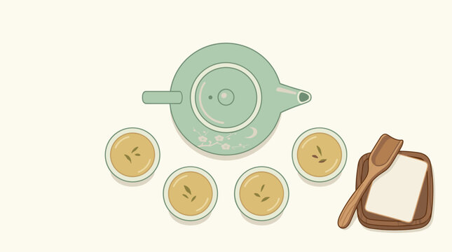 Traditional Chinese tea set with teapot and cups isolated on white background