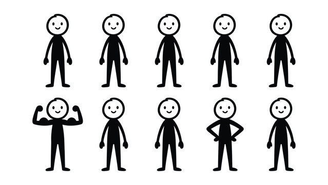 Set of stick figures with different poses and expressions