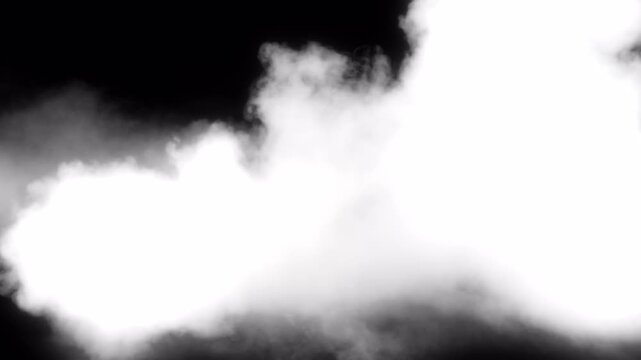 Abstract white smoke cloud overlay on black background.