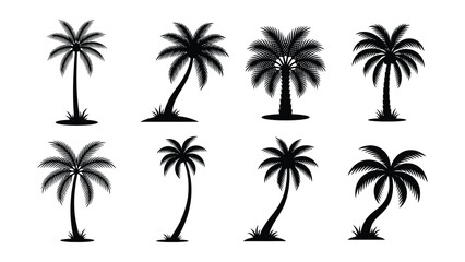 Fototapeta premium Black palm tree silhouettes set