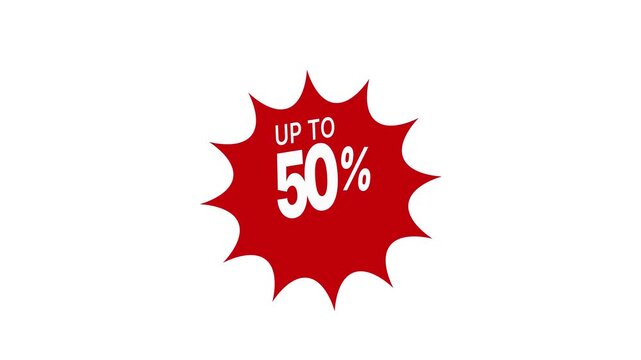 Up to 50 Percent Off Animated Typography Pop Up Badge for E-commerce Marketing Sale Promotion and Retail Special Discount Starburst Sticker on White Background