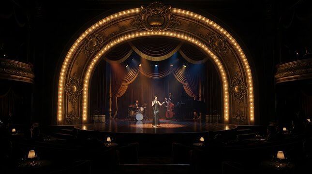 Nightclub Stage with Bright Lights and DJ Setup.