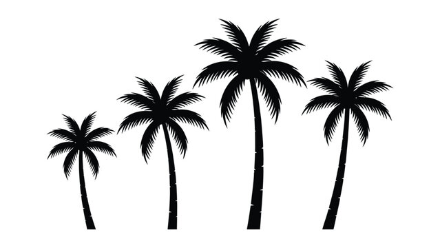 Four black palm trees silhouettes