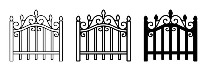 Obraz premium 3 ornate gate silhouette icons, wrought iron style, architectural elements