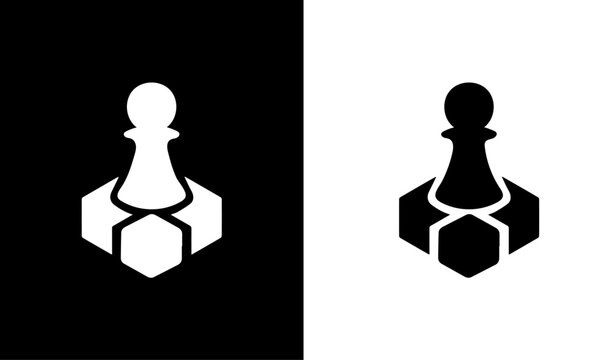 Chess pawn icons, black and white, hexagon shapes, vector graphics