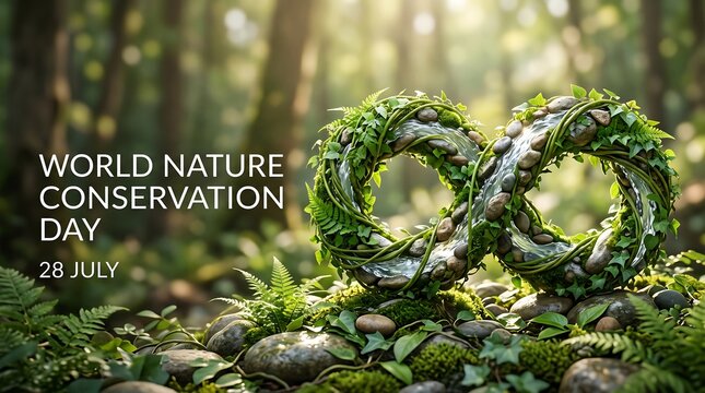 World nature conservation day infinity sign in green forest