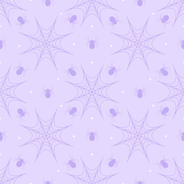 Cute Kawaii Pastel Purple Spider Web Seamless Pattern