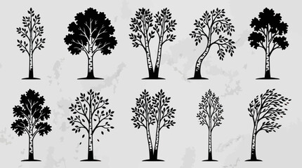 Collection of stylized tree silhouettes © Corne