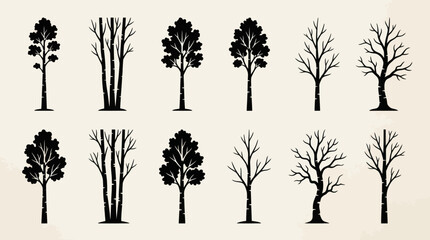 Fototapeta premium Collection of tree silhouettes seasonal variety