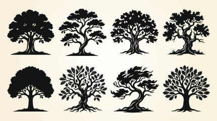 Collection of stylized tree silhouettes © Corne