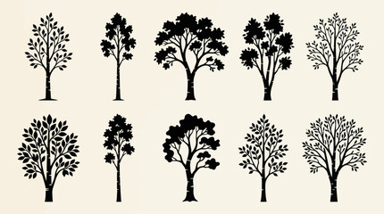 Fototapeta premium Collection of stylized tree silhouettes