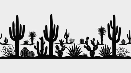 Desert flora silhouette border pattern © Curva