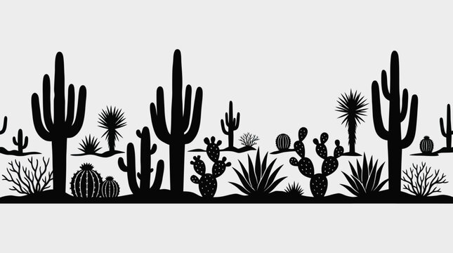 Desert flora silhouette border pattern