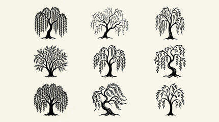 Collection of willow tree silhouettes © Corvus