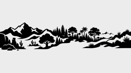 Desert mountain landscape silhouette © AloyChips