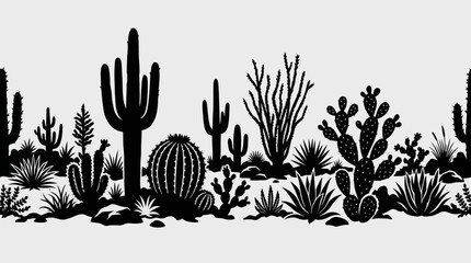 Desert plant silhouette border design © DanvataLabs