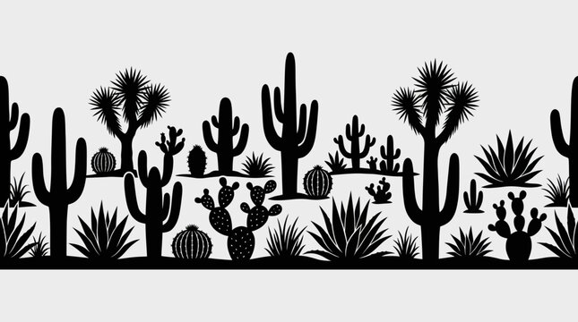 Desert plant silhouette border pattern