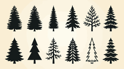 Obraz premium Diverse evergreen tree silhouettes collection