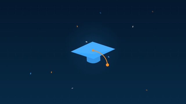 Animated Graduation cap confetti celebration sky education loop