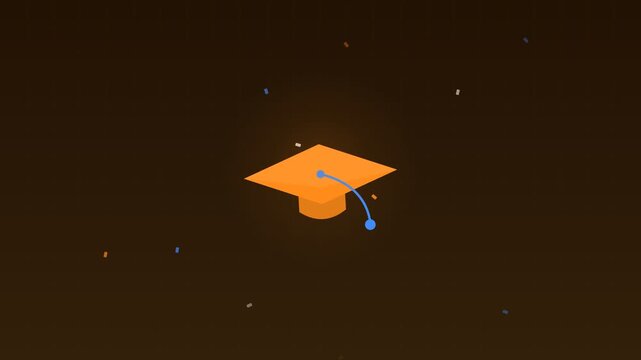 Animated Graduation cap confetti celebration orange education loop