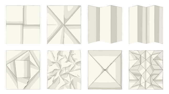 Set of eight different 3d geometric shapes with various textures and patterns for design