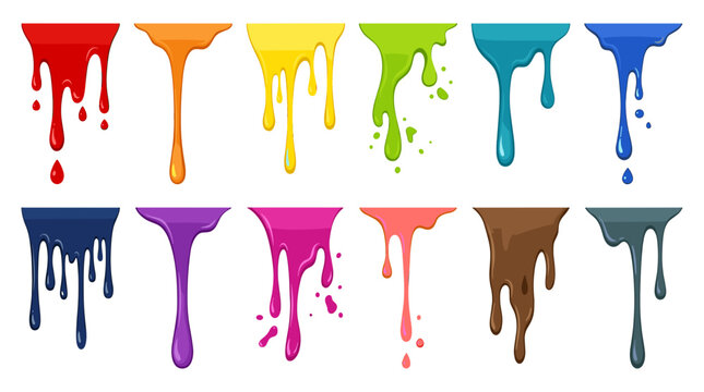 Colorful paint drips in various shades creating an abstract artistic pattern