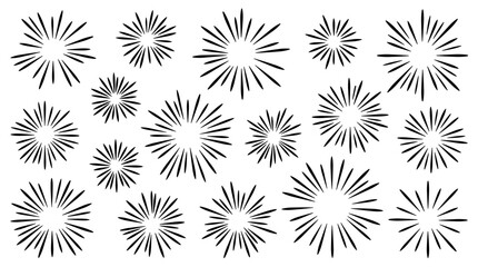 Obraz premium Collection of black fireworks explosions with radiating lines