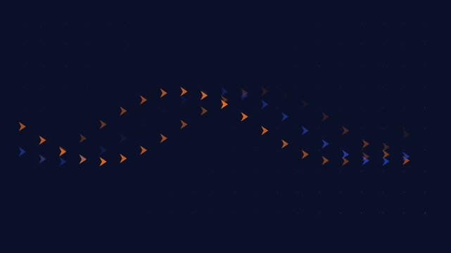 Abstract wave motion with orange and blue arrows on dark animation 4k background, for technology and, data visualization