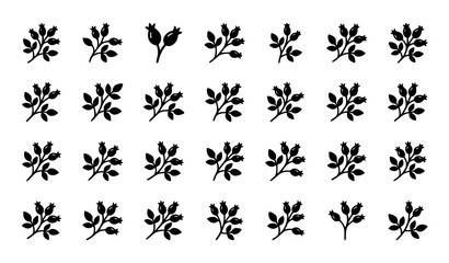 Fototapeta premium Small Floral Blossom Silhouette Collection with Decorative Black Flower Icons Vector Illustration Set