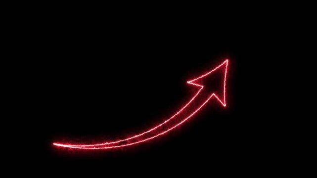 arrow down business graph icon animation. business chart concept. A neon down business graph icon displays a glowing, downward-sloping line or bar chart, symbolizing decline, loci