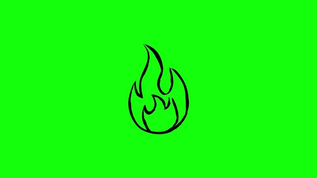A bold black linear flame icon with clean smooth outlines and multiple flame layers stands centered on solid bright lime green background in minimalist vector style.