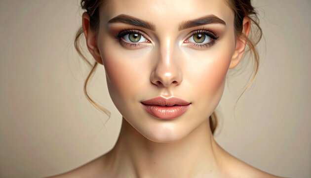 Close-up portrait of a beautiful woman with perfect makeup and green eyes