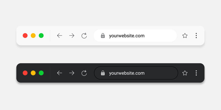 Modern Web Browser Interface Mockup with Light and Dark Theme Window Frame, Address Bar, Navigation Icons for Website UI UX Presentation Vector Illustration