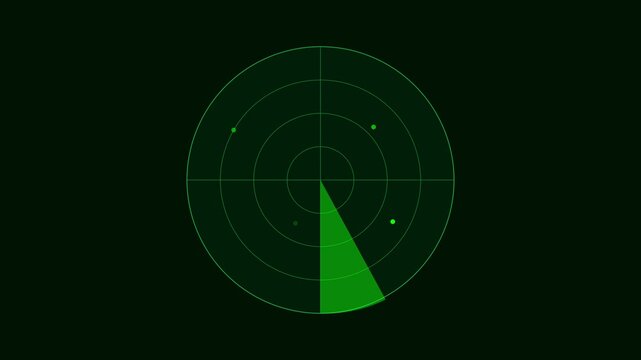 Digital radar screen scanning interface with target blips and rotating sweep animation 4k sonar