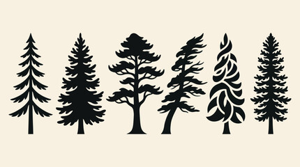 Obraz premium Diverse pine tree silhouettes collection
