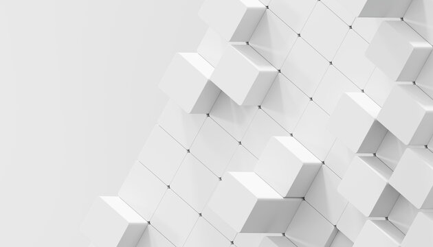 3D Render of Abstract Minimalist White Cube Blocks Grid Background