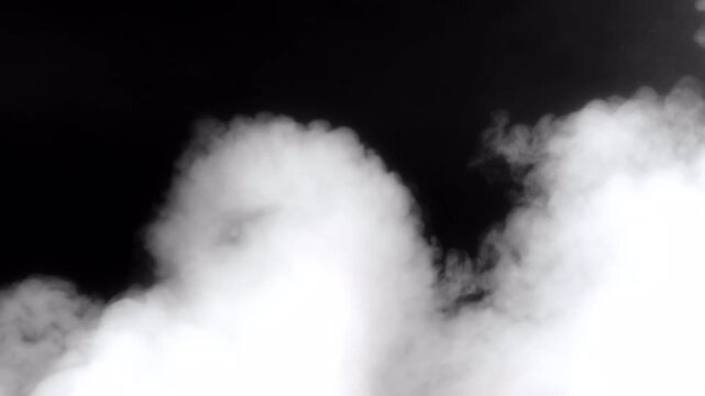 Dense White Smoke Clouds Rising Against A Dark Background.